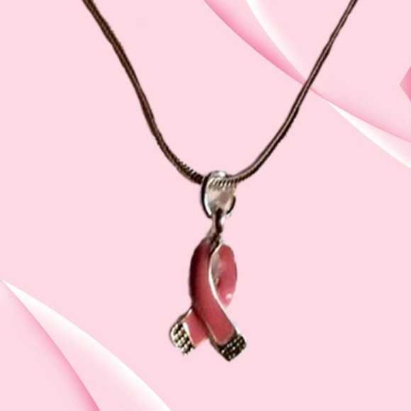 Support Breast Cancer Research- 17 inch chain with tiny Breast Cancer 1/2" charm - Picture 1 of 8